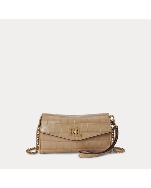 Ralph Lauren Natural Embossed Turn-Lock Wristlet Crossbody