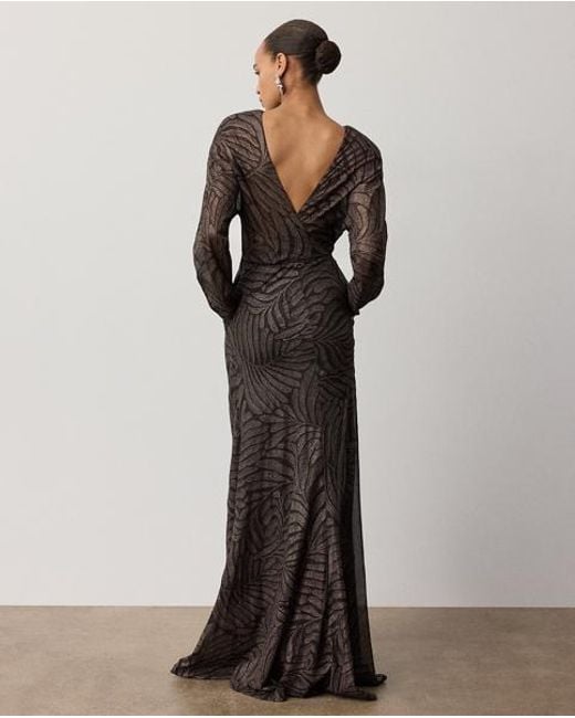 Ralph Lauren Black Shannen Foiled Chiffon Evening Dress