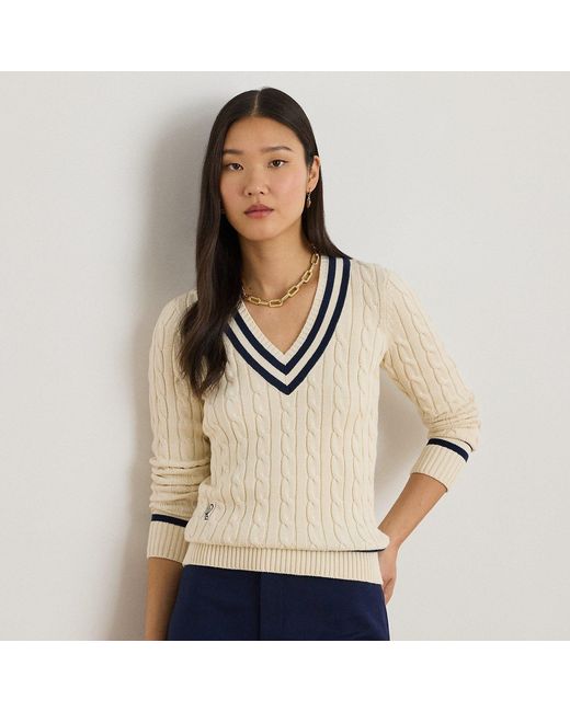 Ralph Lauren Natural Cable-Knit Cotton Cricket Sweater