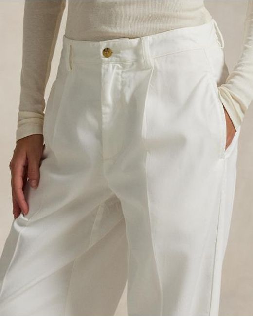 Polo Ralph Lauren White Pleated Cotton-Blend Relaxed Trouser