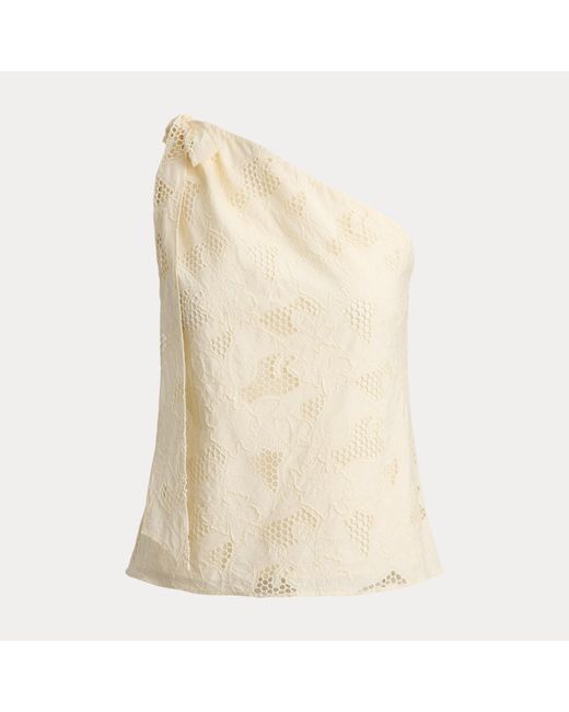 Ralph Lauren Natural Floral-Eyelet Voile One-Shoulder Blouse