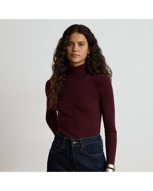 Ralph Lauren Red Cotton-Blend Ribbed Rollneck