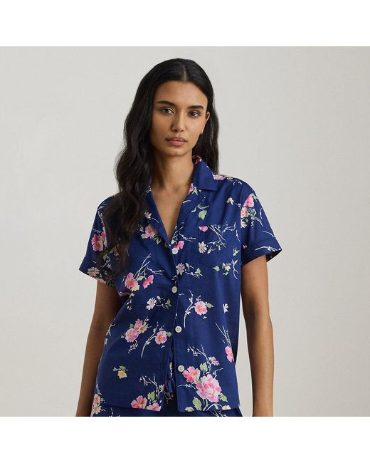 Ralph Lauren Blue Floral Cotton-Blend Lawn Boxer Sleep Set