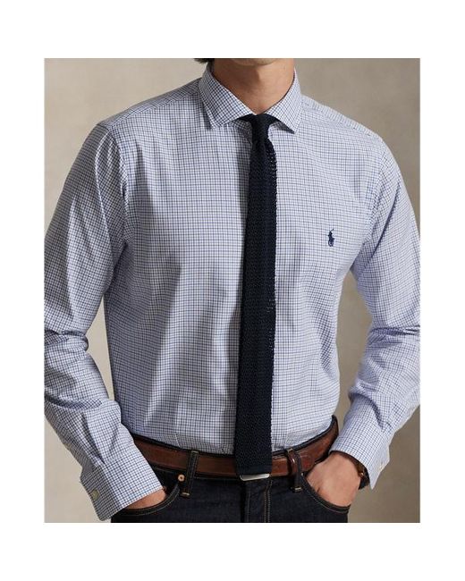 Camicia in popeline a quadri Custom-Fit di Polo Ralph Lauren in Blue da Uomo