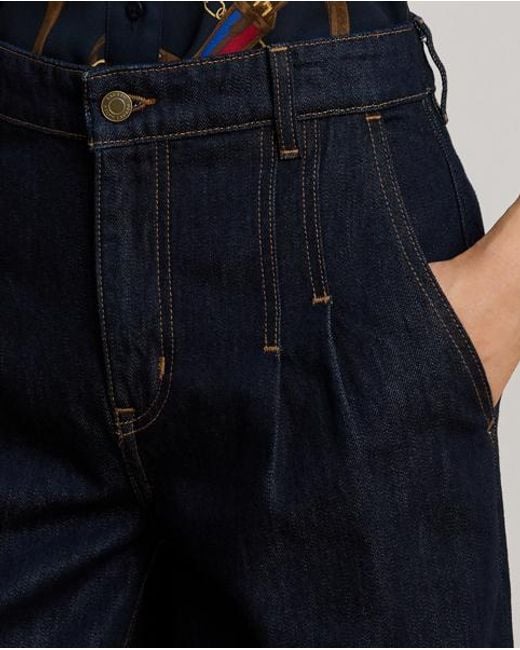 Jean Plissé Taille Haute Jambe Large Ralph Lauren en coloris Blue