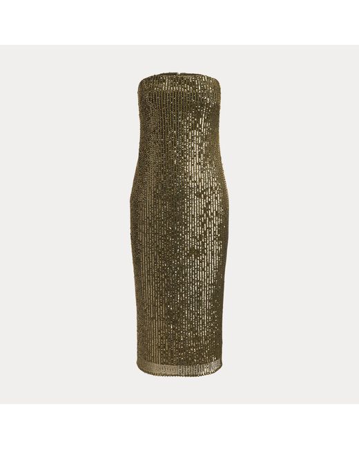 Ralph Lauren Green Sequinned Tulle Strapless Cocktail Dress