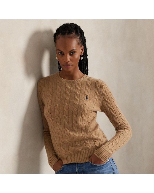 Polo Ralph Lauren Wol-Kasjmier Kabeltrui Met Ronde Hals in het Natural