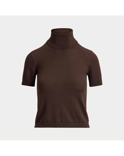 Ralph Lauren Brown Cashmere Short-Sleeve Roll Neck Jumper