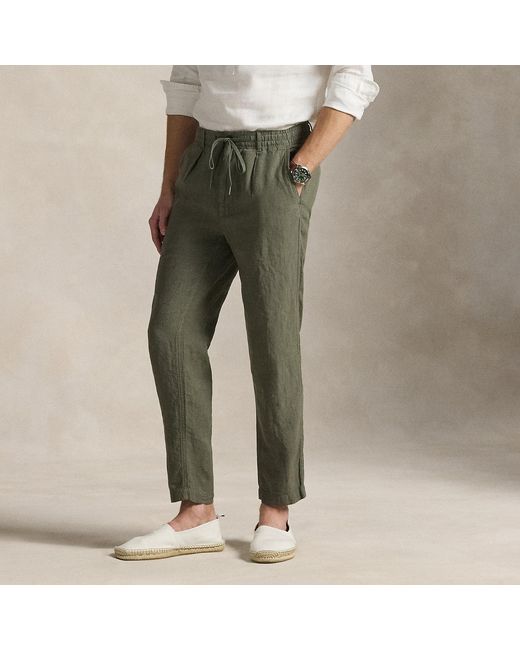 Polo Ralph Lauren Green Lateef Slim Tapered Fit Linen Trousers for men