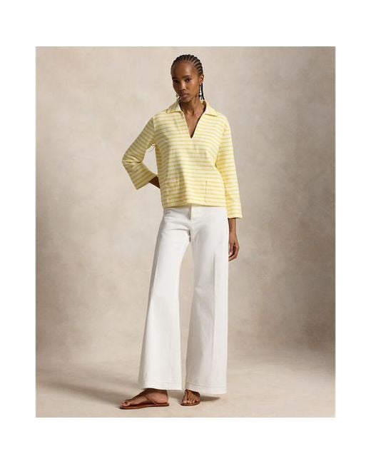 Ralph Lauren Green Striped Split-Placket Mariner Tee