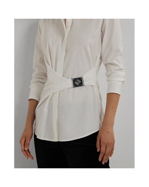 Camicia in popeline di cotone con fibbia di Ralph Lauren in White