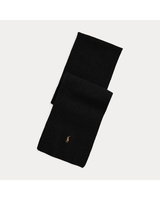 Polo Ralph Lauren Black Rib-Knit Wool-Blend Scarf for men