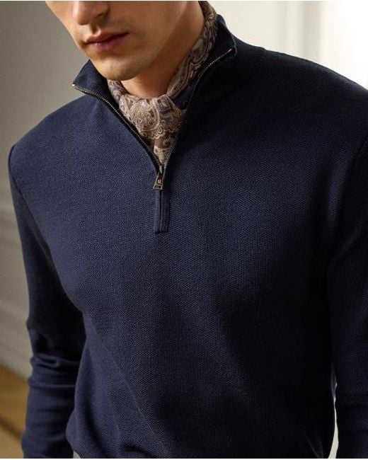 Ralph Lauren Piqué-Pullover Aus Wolle in Blue für Herren