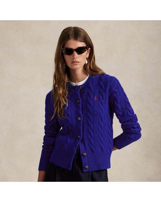 Ralph Lauren Blue Cable-Knit Wool-Cashmere Cardigan