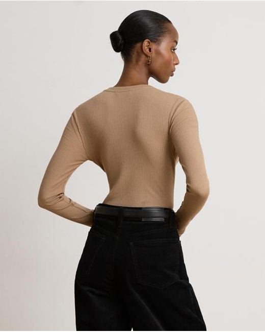 Ralph Lauren Natural Rib-Knit Long-Sleeve V-Neck Top
