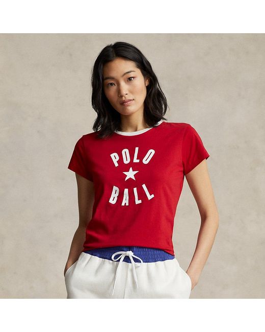 Ralph Lauren Polo Ball Cotton Jersey Ringer Tee in Red | Lyst