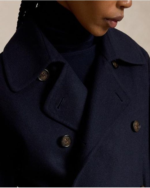 Polo Ralph Lauren Blue Double-Breasted Cashmere Trench Coat