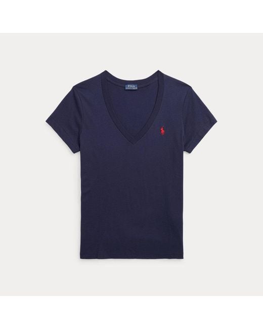 Polo Ralph Lauren Katoenen Jersey T-shirt Met V-hals in het Blue