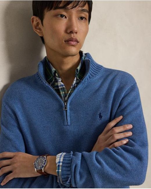 Polo Ralph Lauren Blue Cotton Quarter-zip Jumper for men