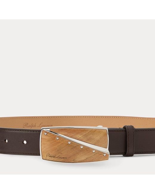 Ralph Lauren Brown Abstract-Plaque-Buckle Calfskin Belt
