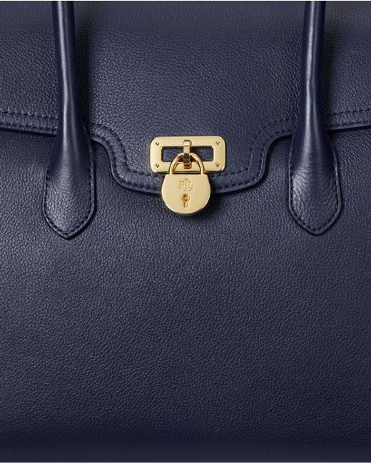 Ralph Lauren Blue Pebbled Leather Large Tanner Satchel