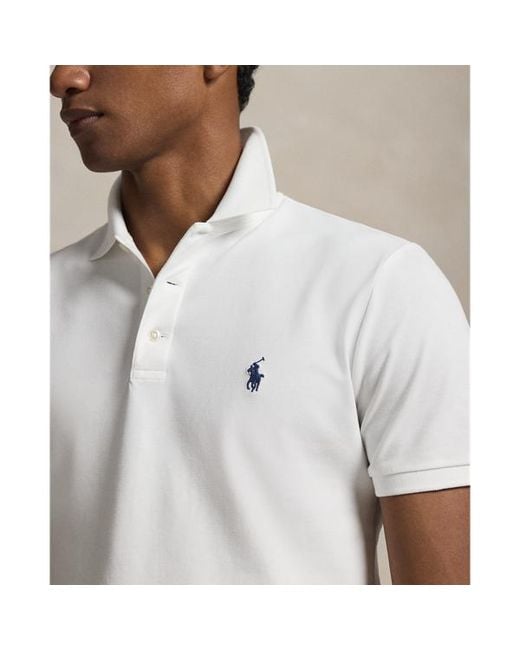 Ralph Lauren White Custom Slim Fit Stretch Mesh Polo Shirt for men