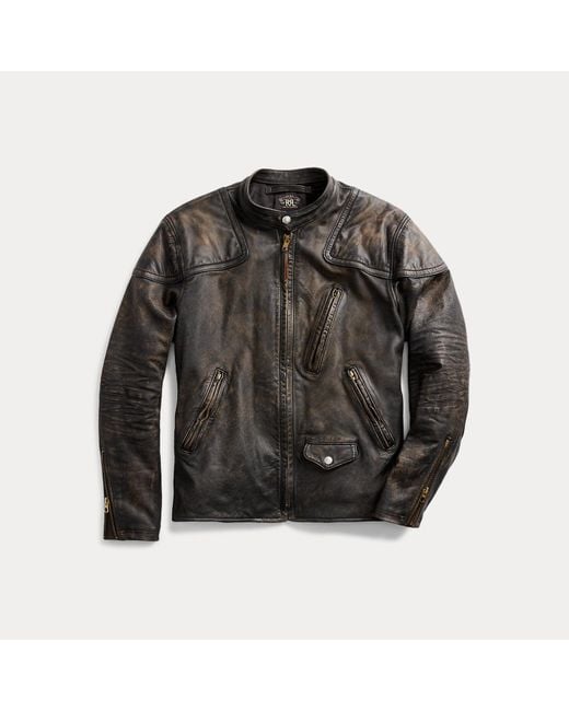 RRL スリムフィット レザージャケット RRL Slim Fit Leather Moto Jacket in Black for Men | Lyst