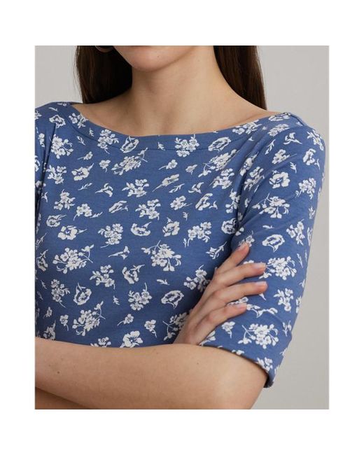 Ralph Lauren Blue Floral Stretch Cotton Midi Dress