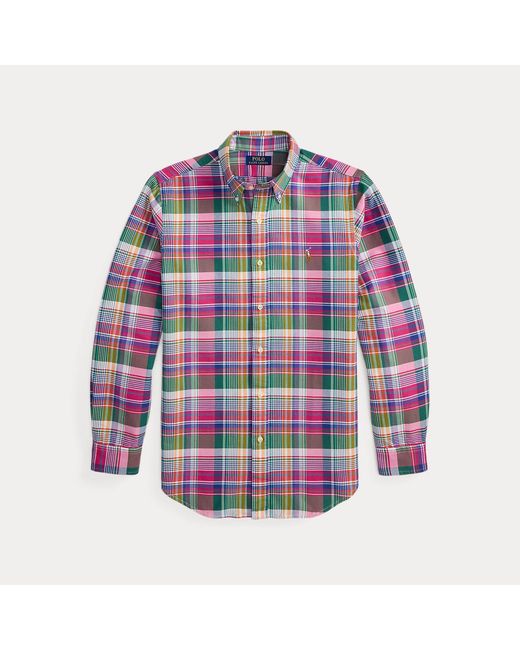 Polo Ralph Lauren Blue Custom Fit Plaid Oxford Shirt for men