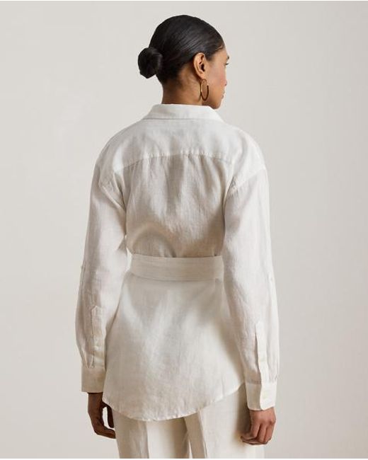 Ralph Lauren White Relaxed Fit Belted Linen Shirt