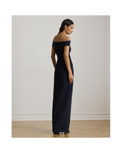 Abito lungo in crêpe a spalle scoperte di Ralph Lauren in Blue