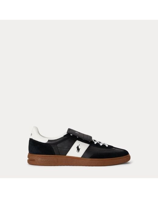 Ralph Lauren Black Bedford Leather-Suede Trainers for men