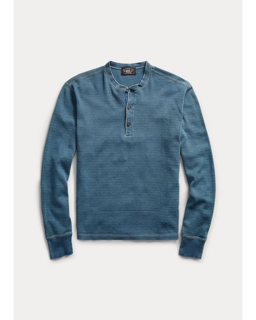 RRL Blue Waffle-knit Henley Shirt for men