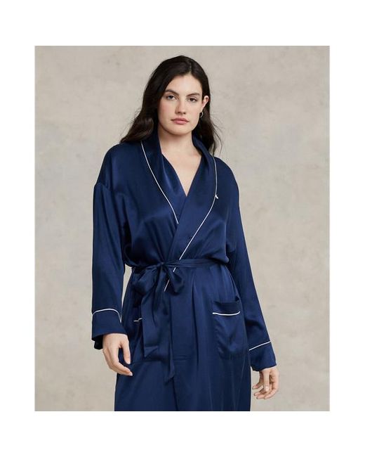Polo Ralph Lauren Blue Stretch Silk Bath Robe