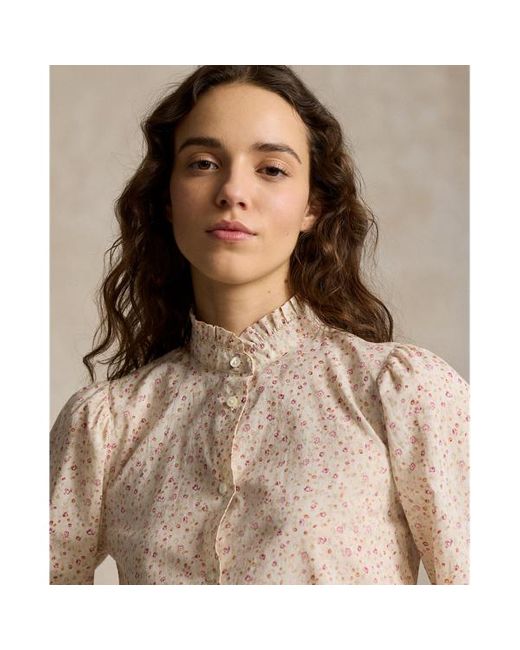 Polo Ralph Lauren Natural Geblümtes Baumwollhemd mit Rüschenbesatz