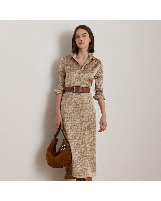Ralph Lauren Natural Geo-Print Satin Charmeuse Shirtdress