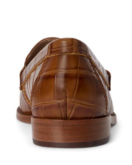 Ralph Lauren Brown Wynnie Crocodile-Embossed Leather Loafer