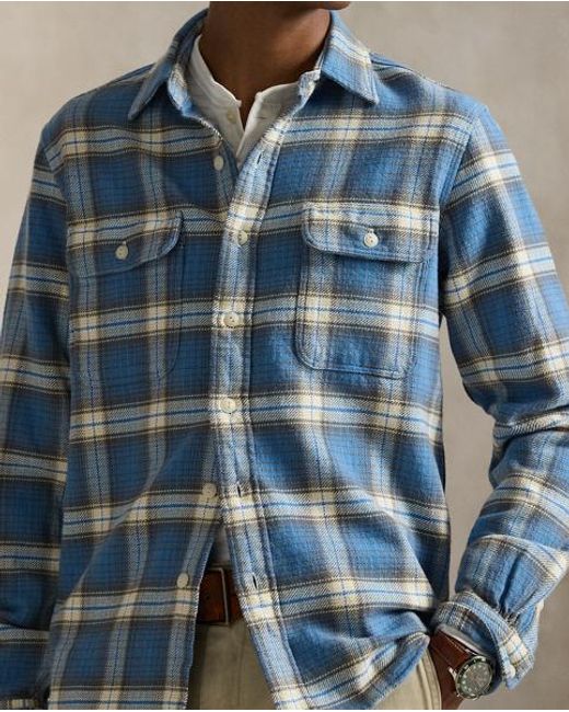 Polo Ralph Lauren Blue Classic Fit Plaid Flannel Workshirt for men