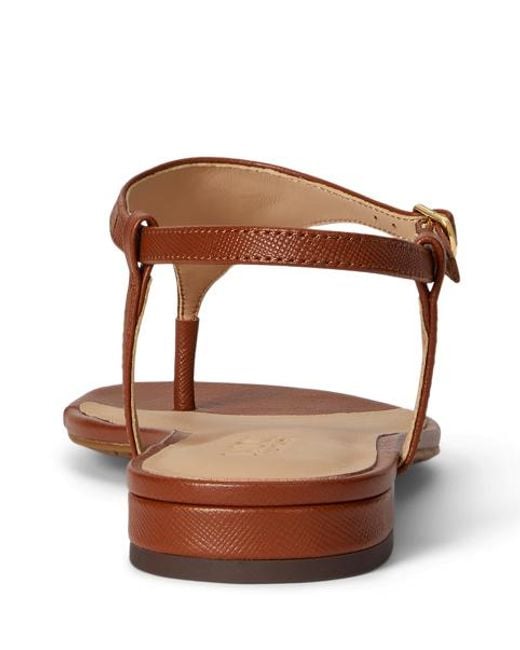 Ralph Lauren Brown Everley Ii Crosshatch Leather Sandal