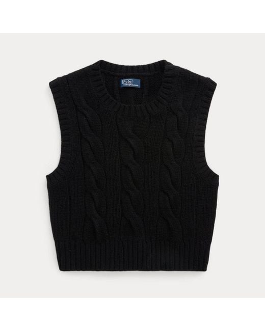 Polo Ralph Lauren Black Cropped Cable Wool-cashmere Jumper