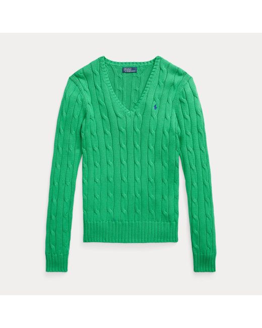 Polo Ralph Lauren Green Cable-knit Cotton V-neck Jumper