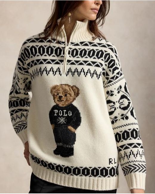 Polo Ralph Lauren Brown Ski Polo Bear Wool-Cashmere Quarter-Zip