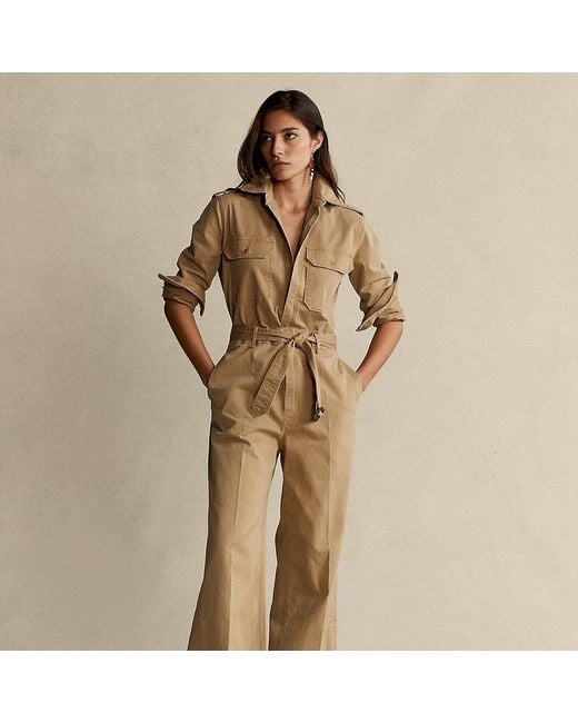 Polo Ralph Lauren Cotton Twill Jumpsuit in Natural | Lyst