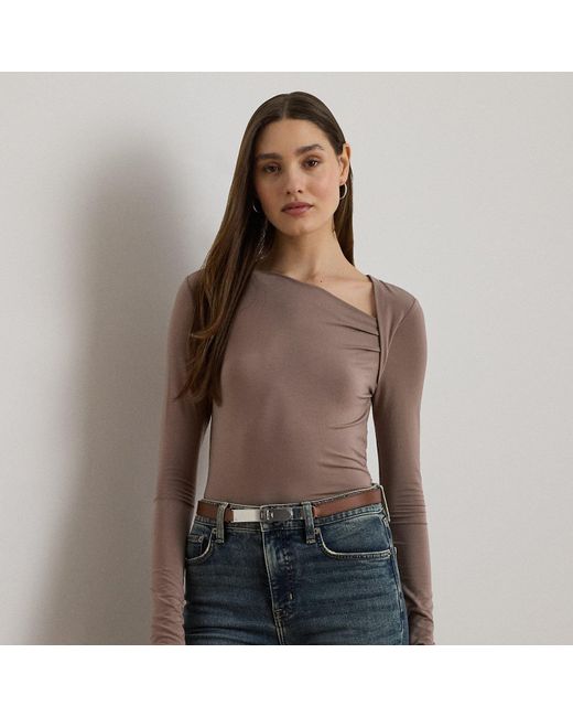 Ralph Lauren Brown Stretch Jersey Asymmetrical Top