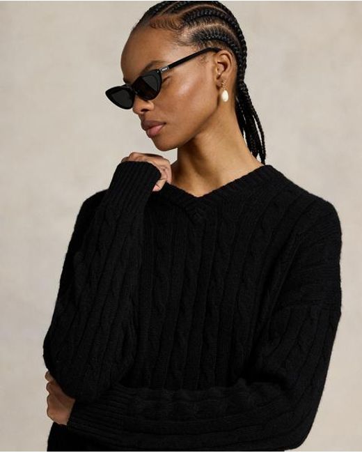 Pull Col En V Torsadé En Cachemire Ralph Lauren en coloris Black