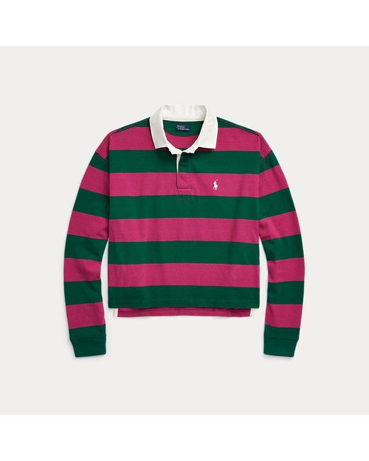 Polo Ralph Lauren Pink Kurzes Jersey-Rugbyhemd mit Streifen
