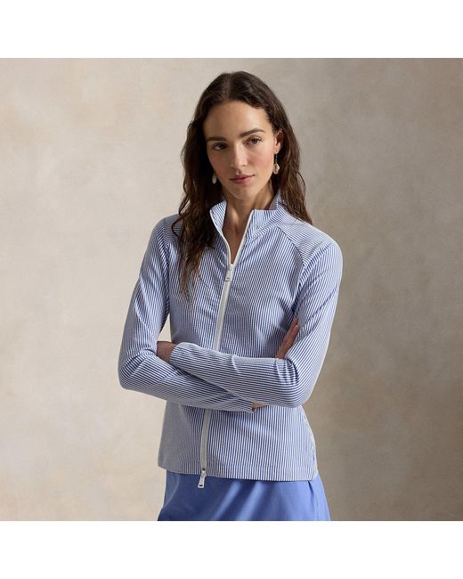 Ralph Lauren Blue Seersucker Mockneck Zip Jacket