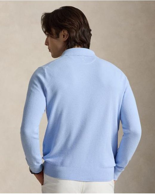Ralph Lauren Blue Performance Polo-Collar Jumper for men