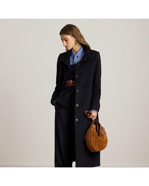 Ralph Lauren Blue Mantel Aus Wollmischung Mit Tunnelkragen