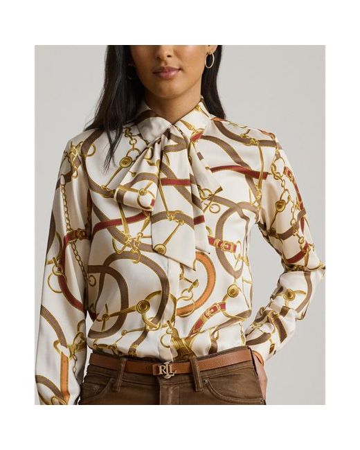 Ralph Lauren Brown Classic Fit Print Twill Tie-Neck Shirt